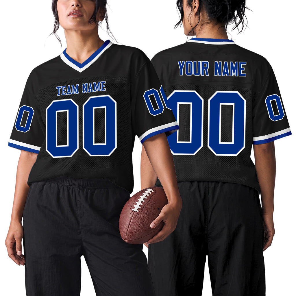 Custom Black Royal-White Mesh Football Jersey