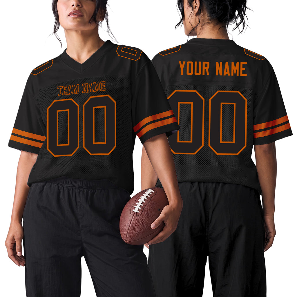 Custom Black Black-Texas Orange Mesh Football Jersey
