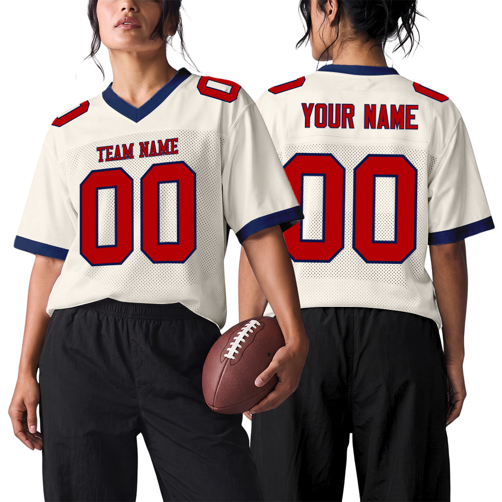 Custom Cream Red-Navy Mesh Football Jersey