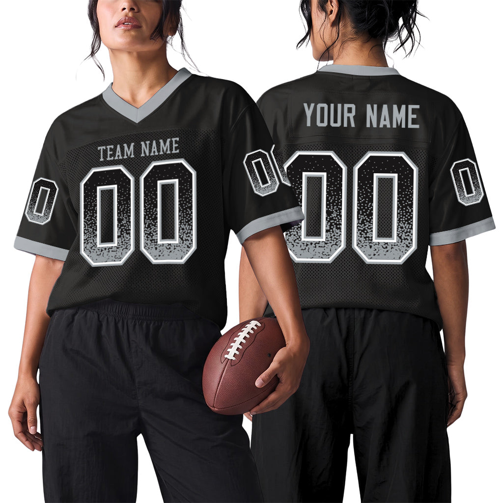 Custom Black Silver-White Mesh Drift Fashion Mesh Football Jersey