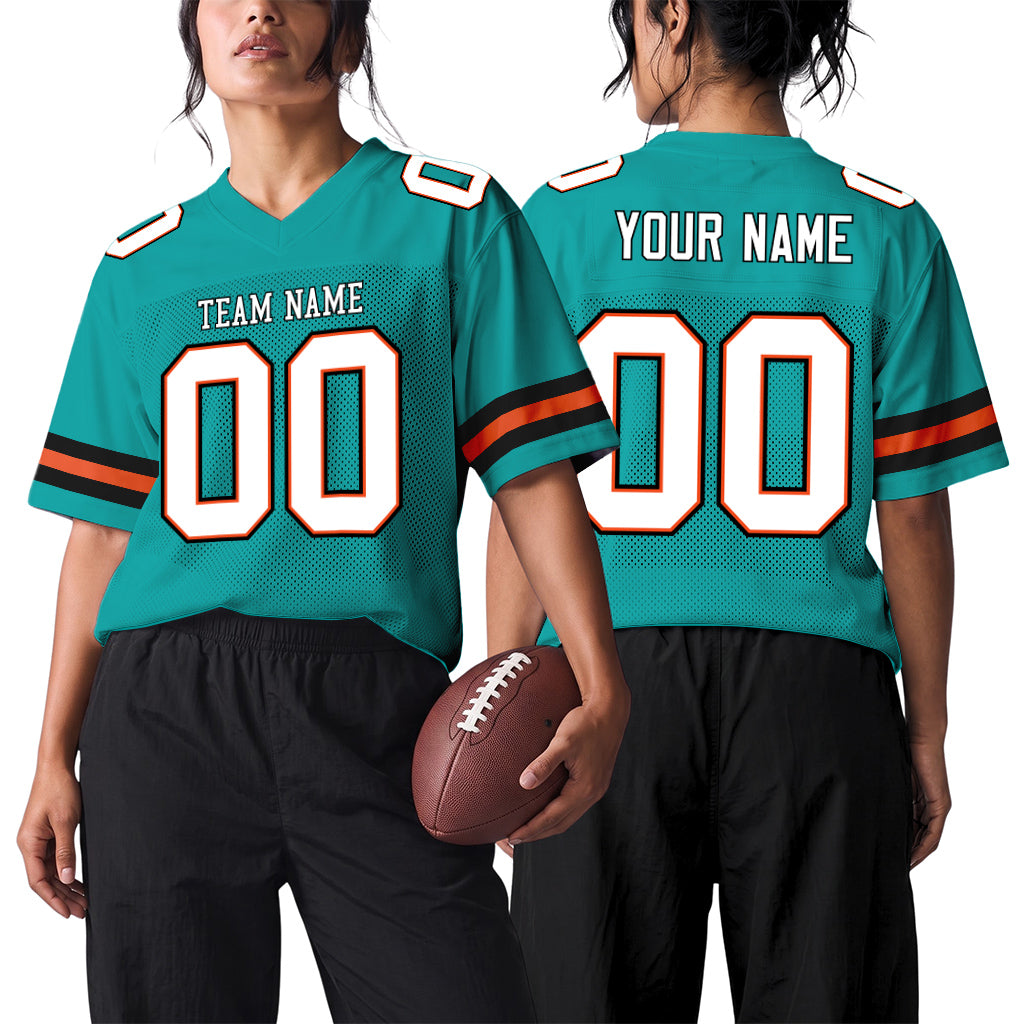 Custom Aqua White-Orange Mesh Football Jersey