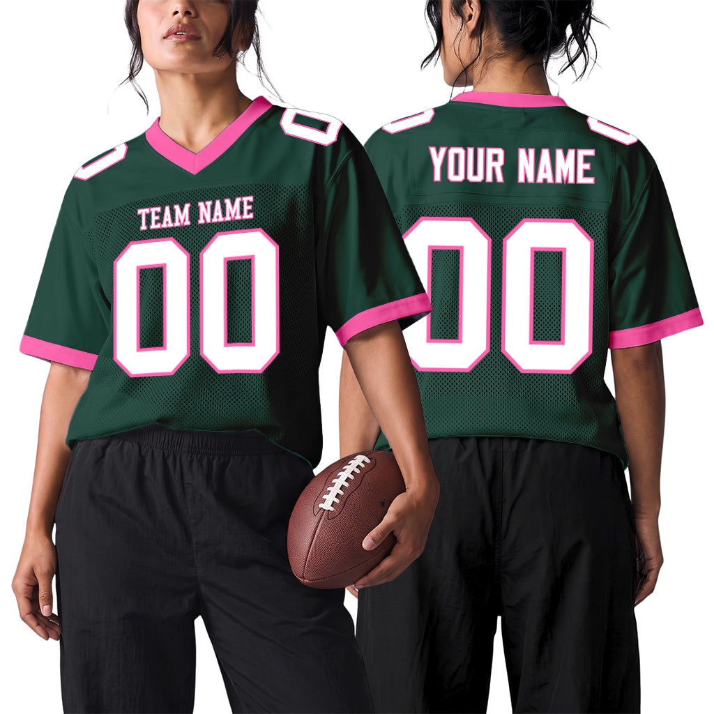 Custom Green White-Pink Mesh Football Jersey