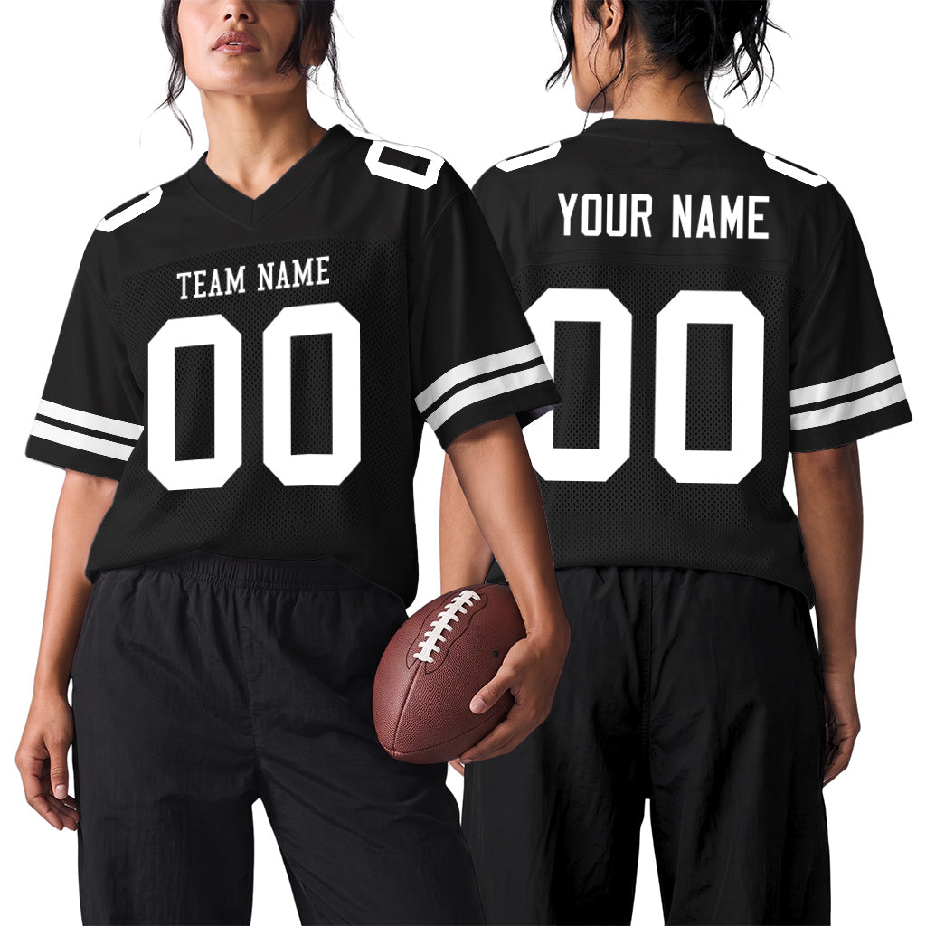 Custom Black White Mesh Football Jersey