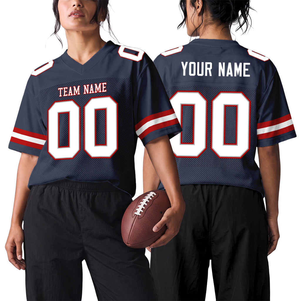 Custom Navy White-Red Mesh Football Jersey