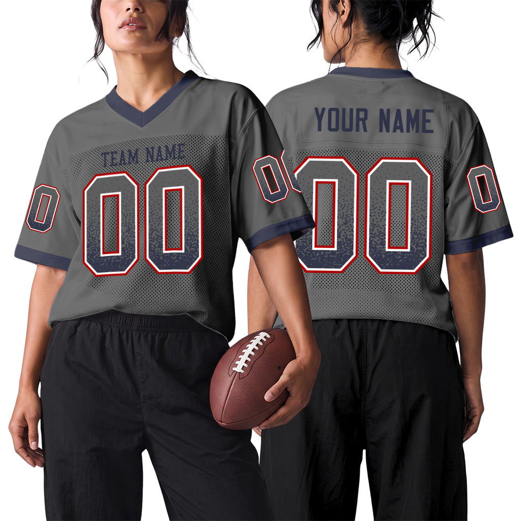 Custom Gray Navy-Red Drift Fashion Mesh Football Jersey