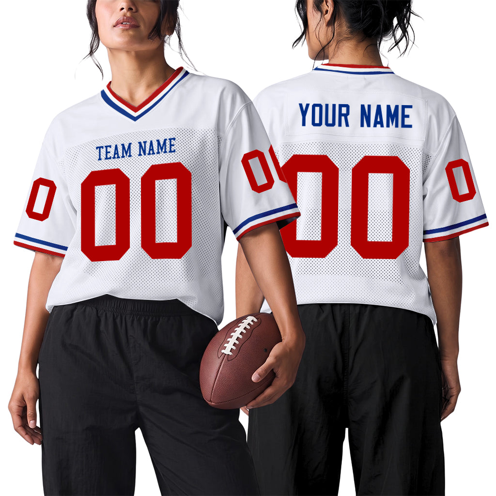 Custom White Red-Royal Mesh Football Jersey