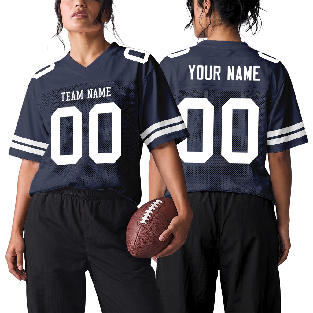 Custom Navy White Custom Name Football Jerseys For Men & Women