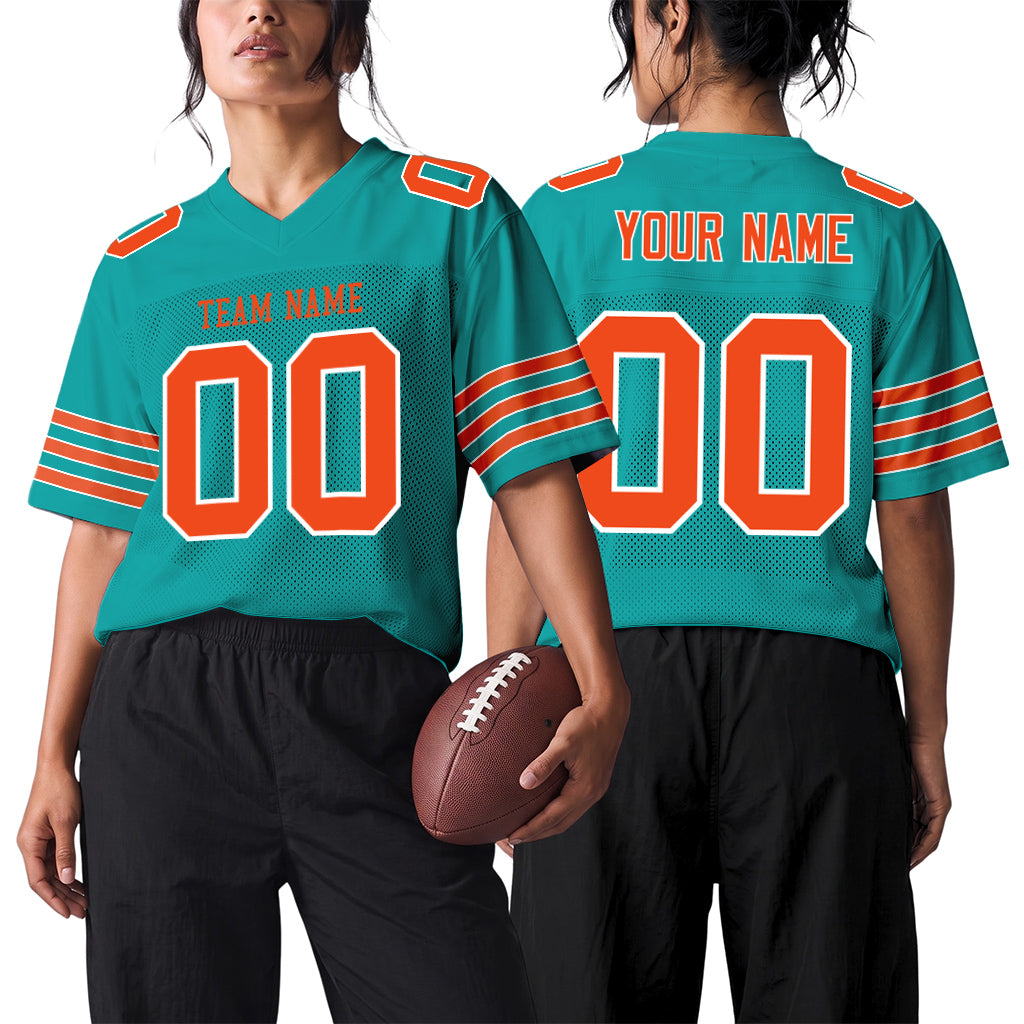 Custom Aqua Orange-White Mesh Football Jersey