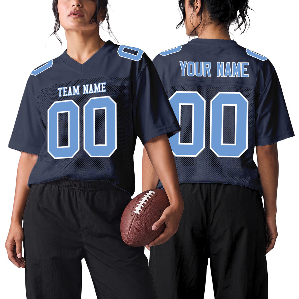 Custom Navy Light Blue-White Mesh Football Jersey