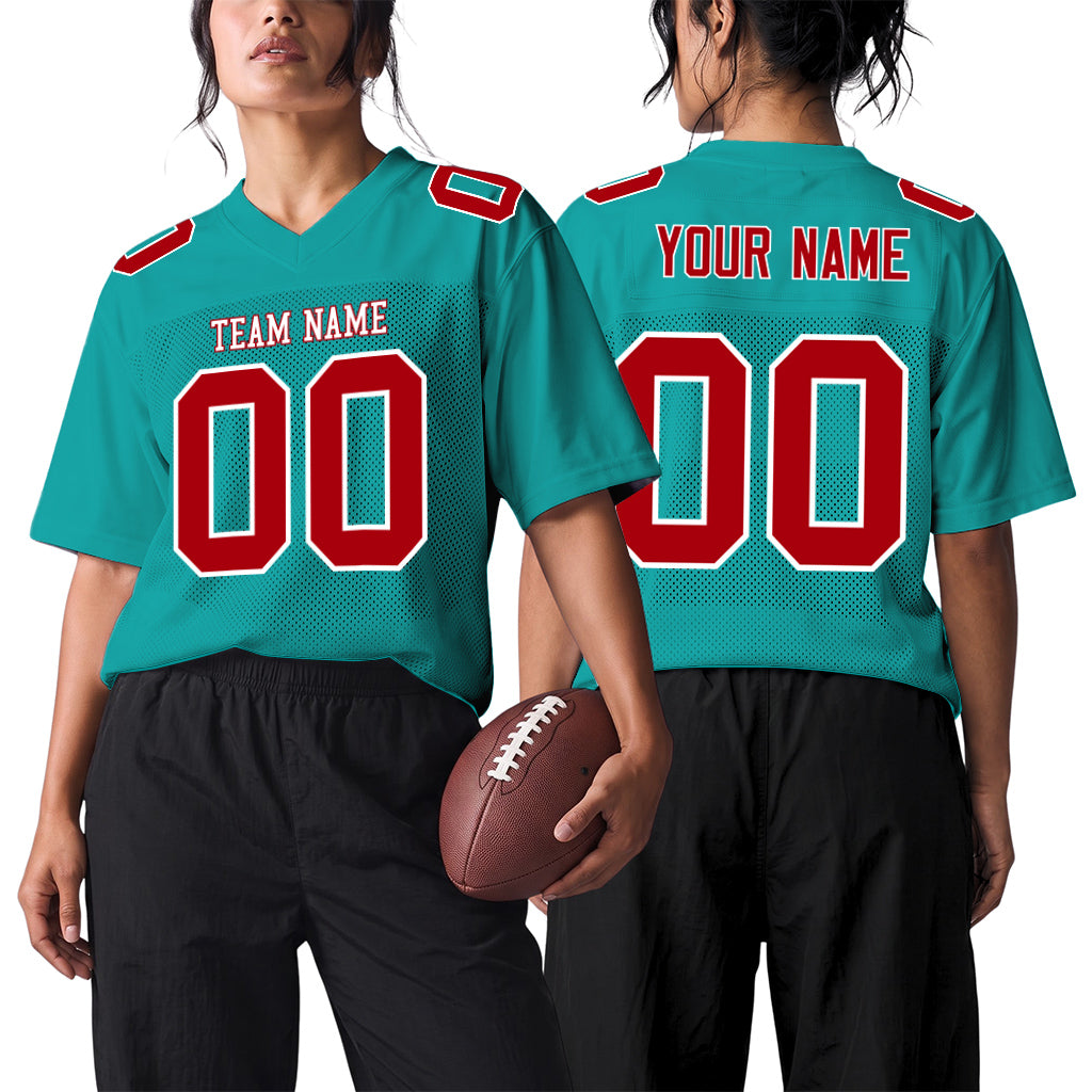 Custom Aqua Red-White Football Jersey