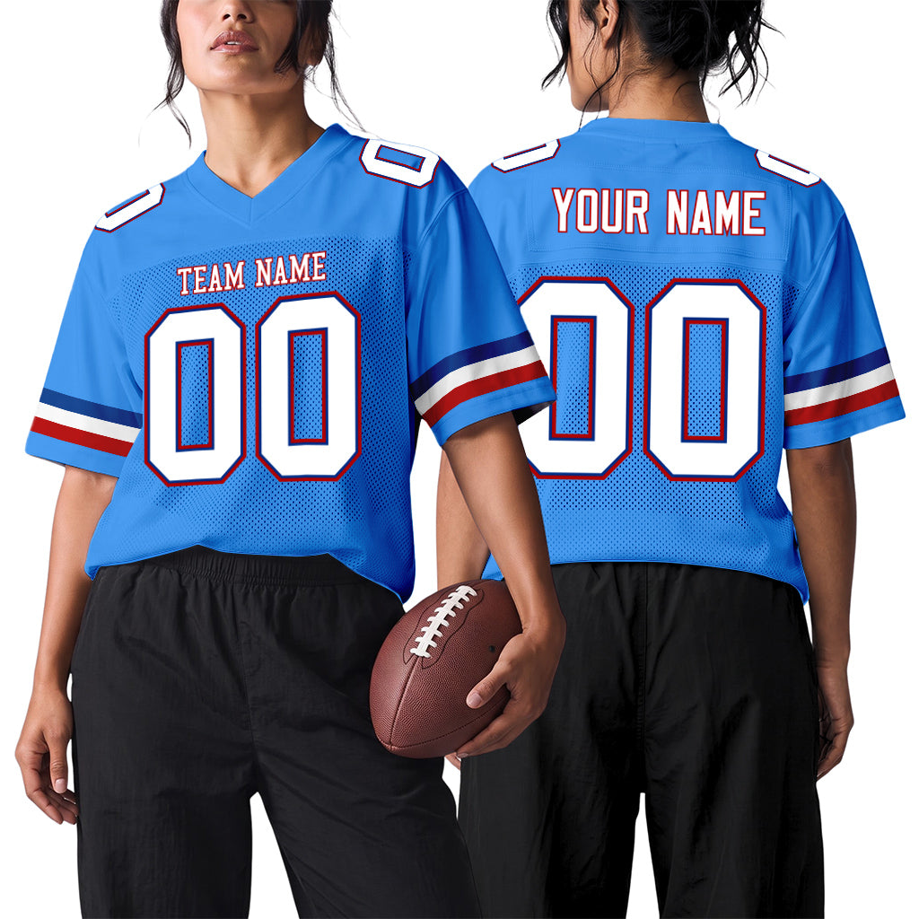 Custom Powder Blue White-Red Mesh Football Jersey