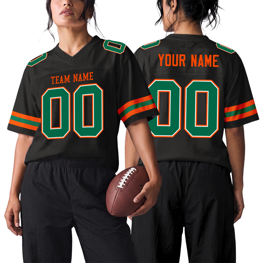 Custom Black Kelly Green-Orange Mesh Football Jersey