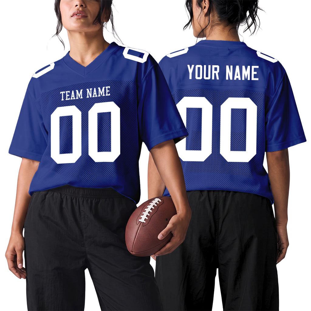 Custom Royal White Mesh Football Jersey