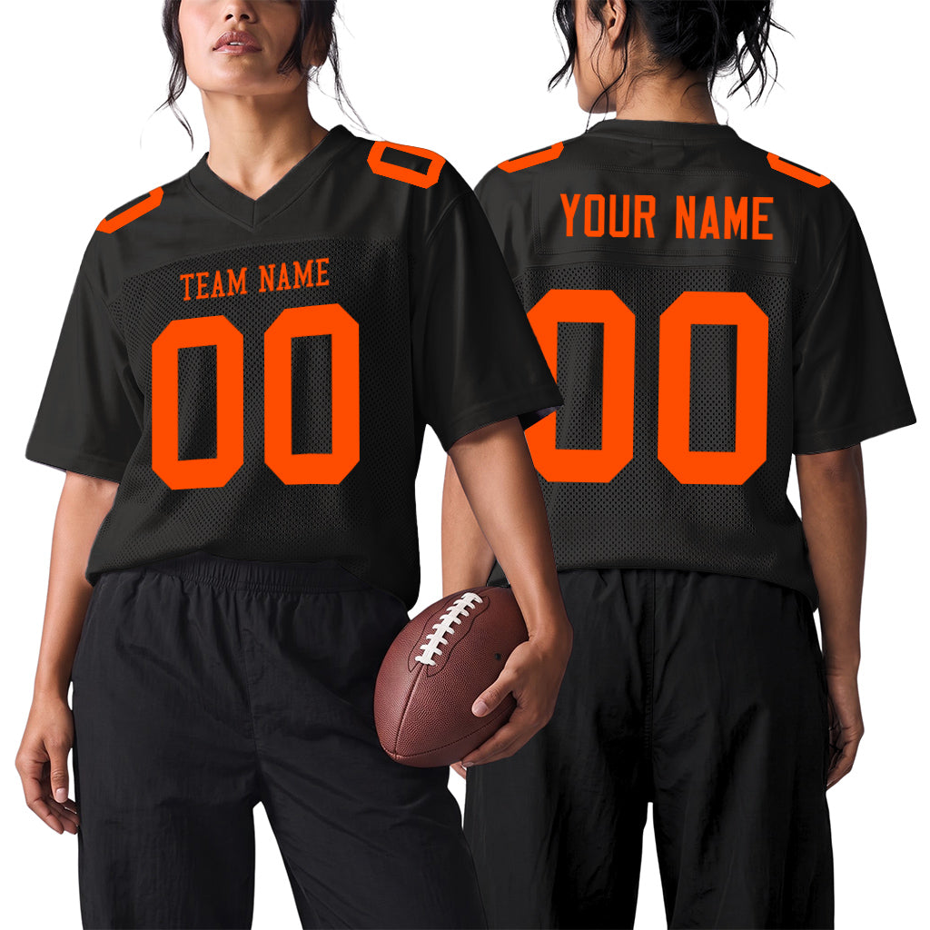Custom Black Orange Mesh Football Jersey
