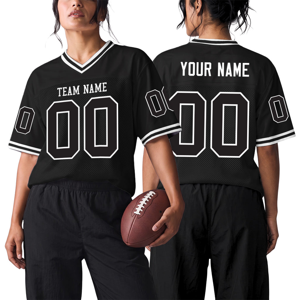 Custom Black White Mesh Football Jersey
