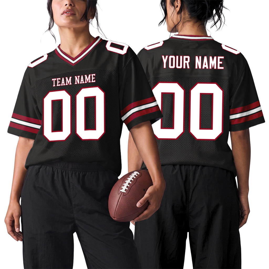 Custom Black White-Cardinal Custom Name Mesh Football Jersey