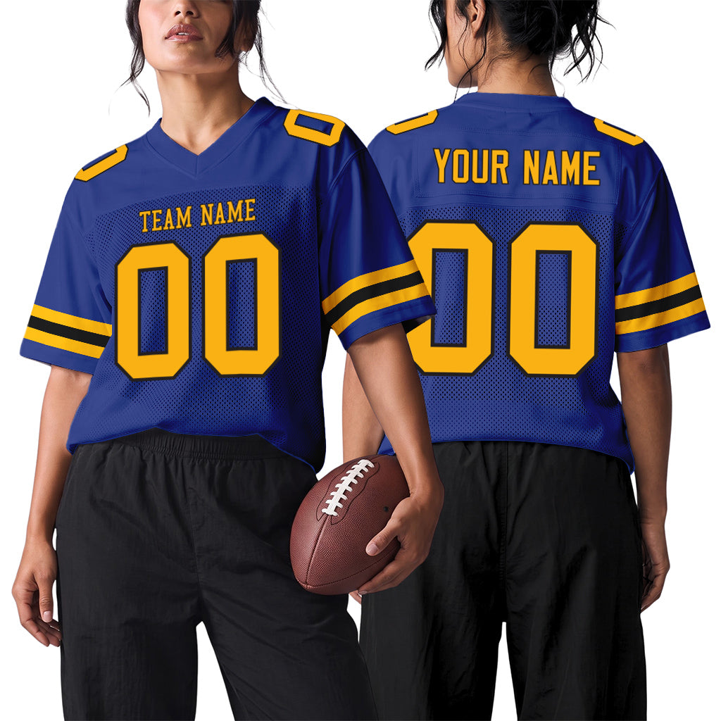 Custom Royal Yellow-Black Mesh Football Jersey