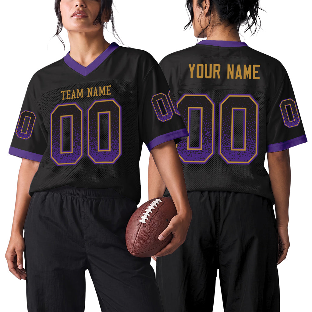Custom Black Purple-Old Gold Drift Fashion Mesh Football Jersey