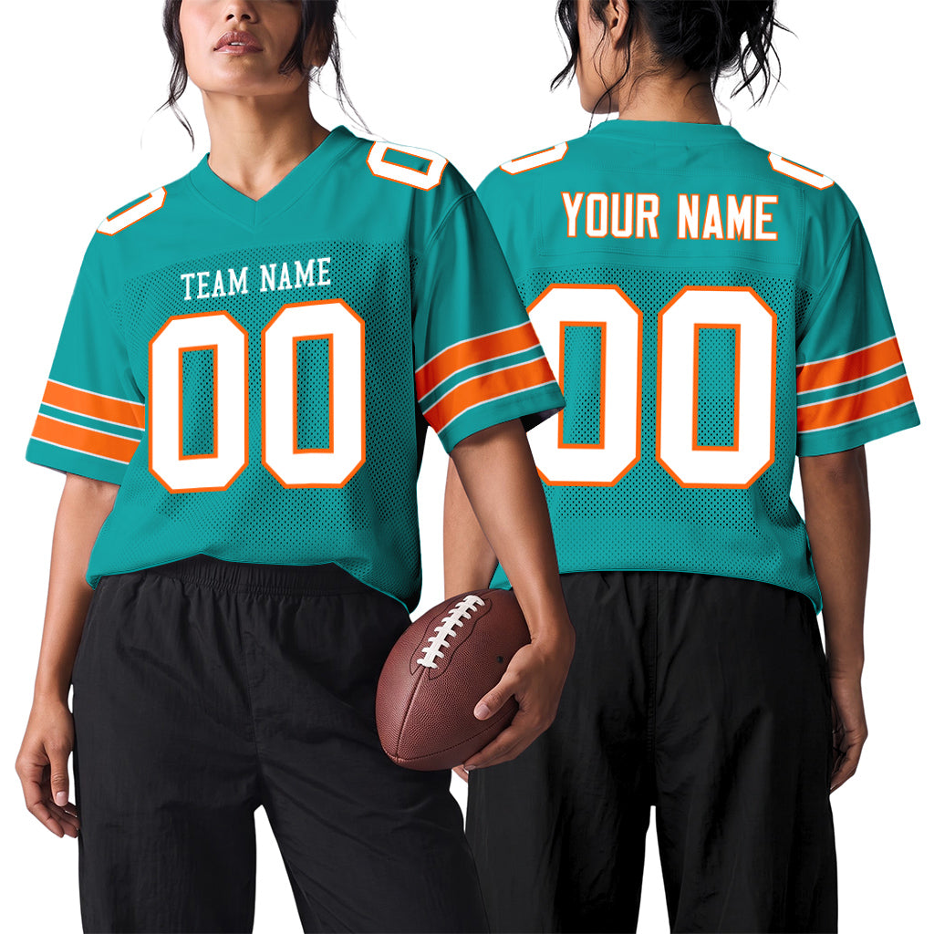 Custom Aqua White-Orange Mesh Football Jersey