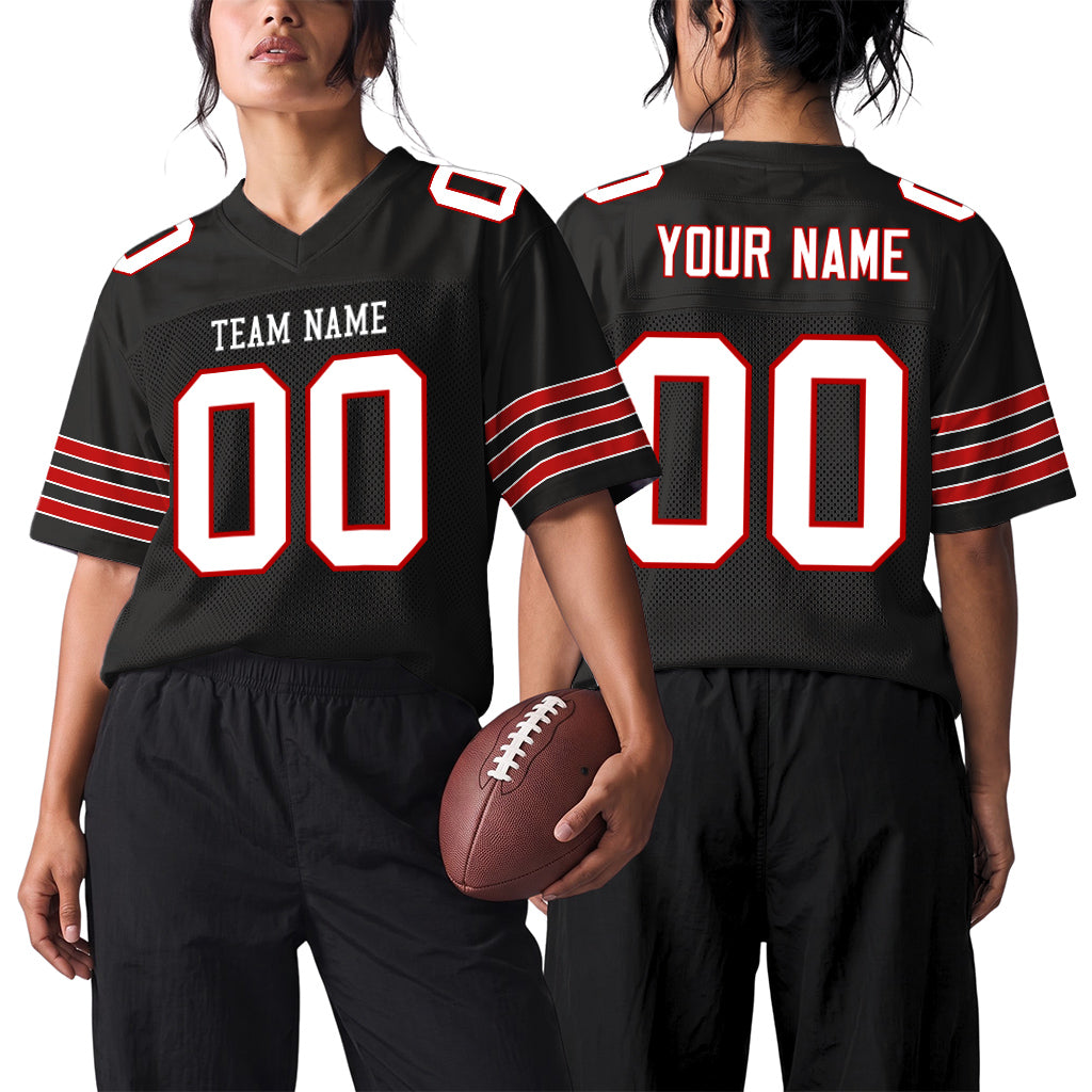 Custom Black White-Scarlet Custom Name Mesh Football Jersey
