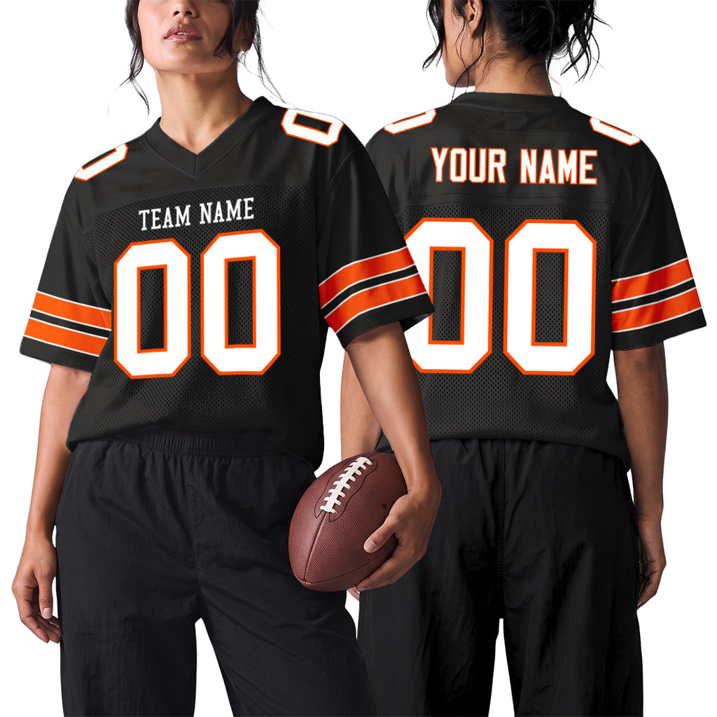 Custom Black White-Orange Custom Name Mesh Football Jersey