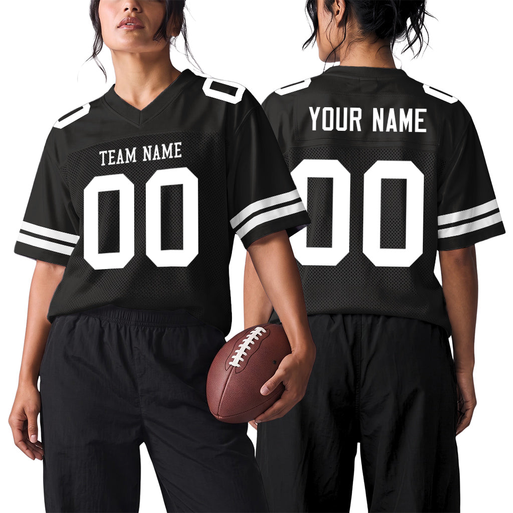 Custom Black White Custom Name Mesh Football Jersey