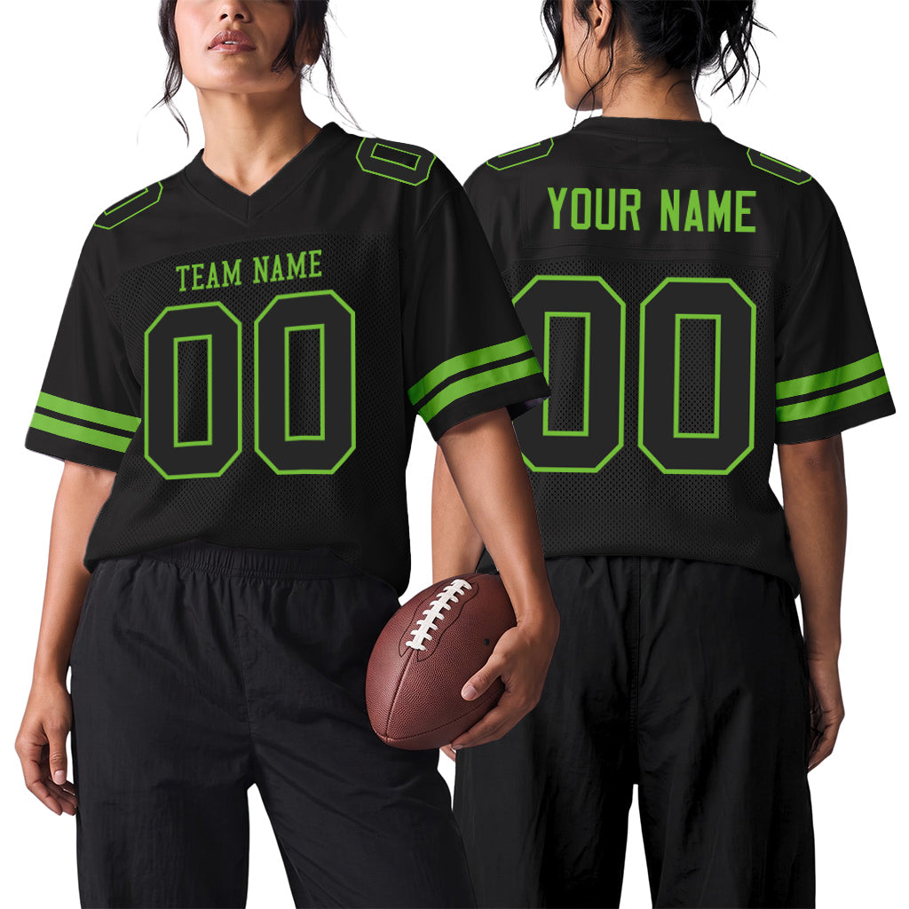 Custom Black Black-Neon Green Mesh Football Jersey
