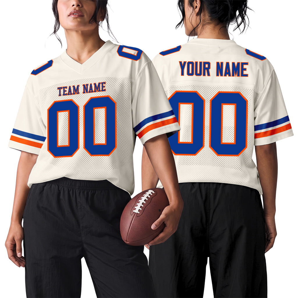 Custom Cream Royal-Orange Mesh Football Jersey
