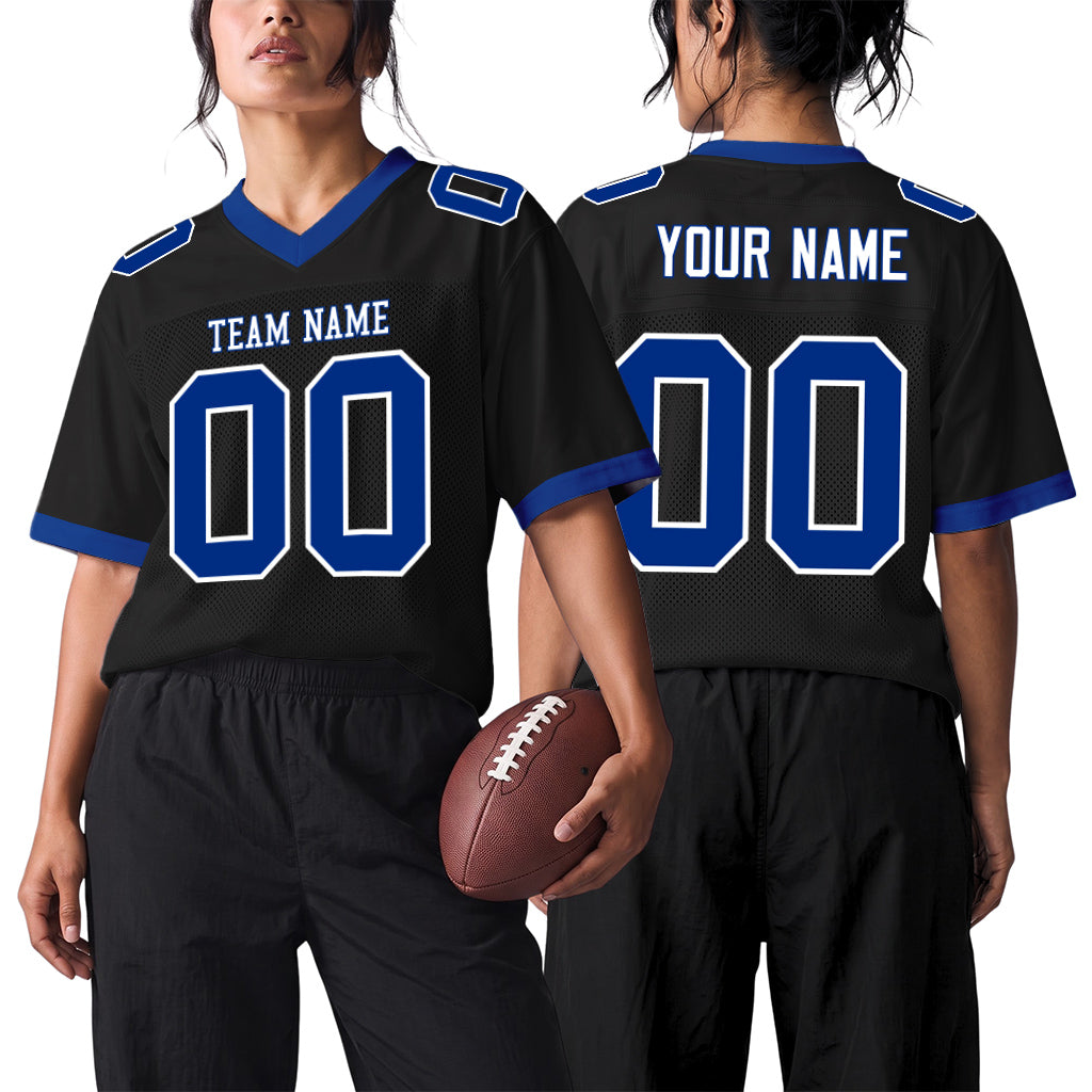 Custom Black Royal-White Mesh Football Jersey