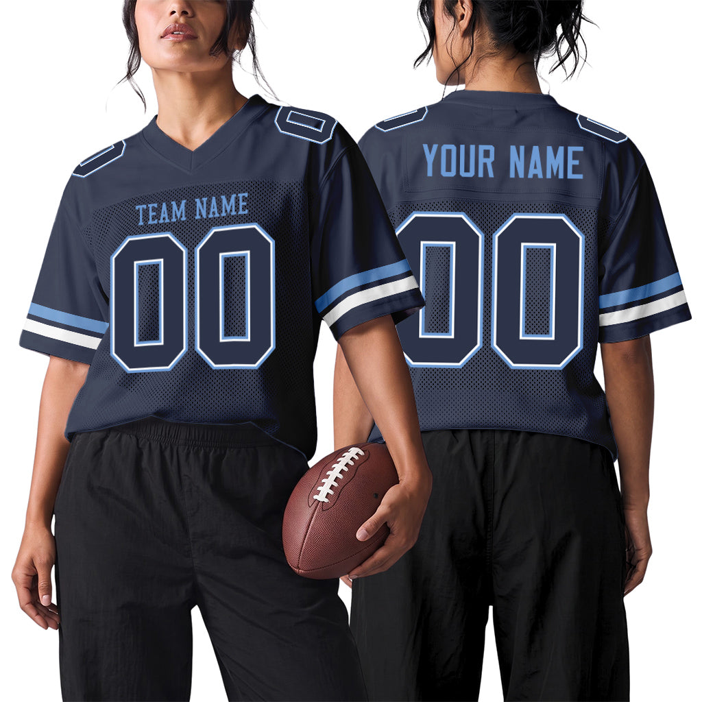 Custom Navy White-Light Blue Mesh Football Jersey