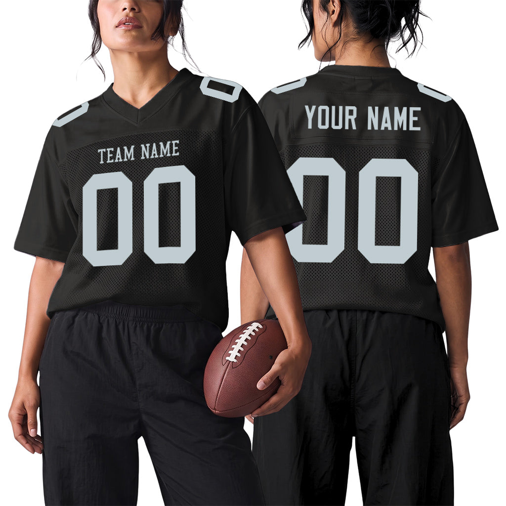 Custom Black Silver Mesh Football Jersey