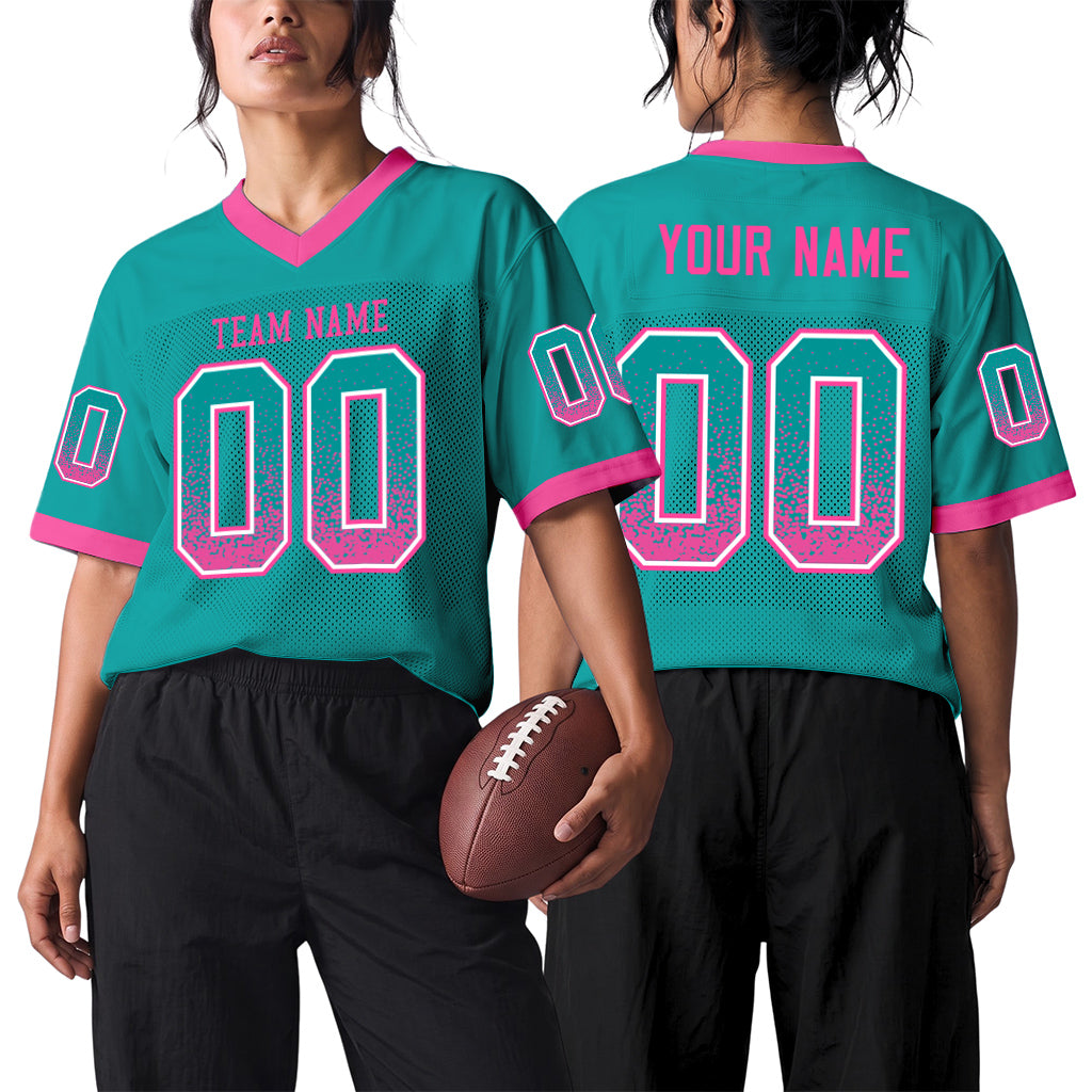 Custom Aqua Pink-White Mesh Drift Fashion Football Jersey