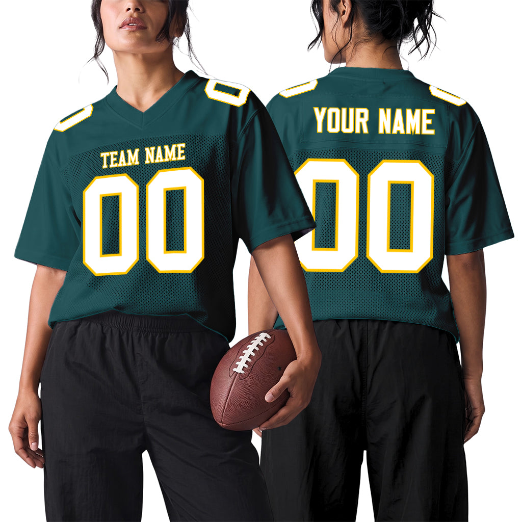 Custom Midnight Green White-Gold Mesh Football Jersey