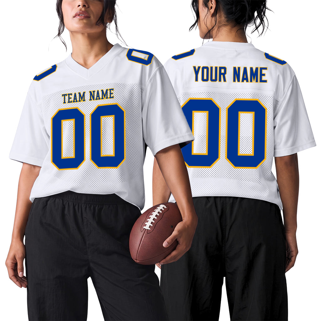 Custom White Royal-Gold Mesh Football Jersey