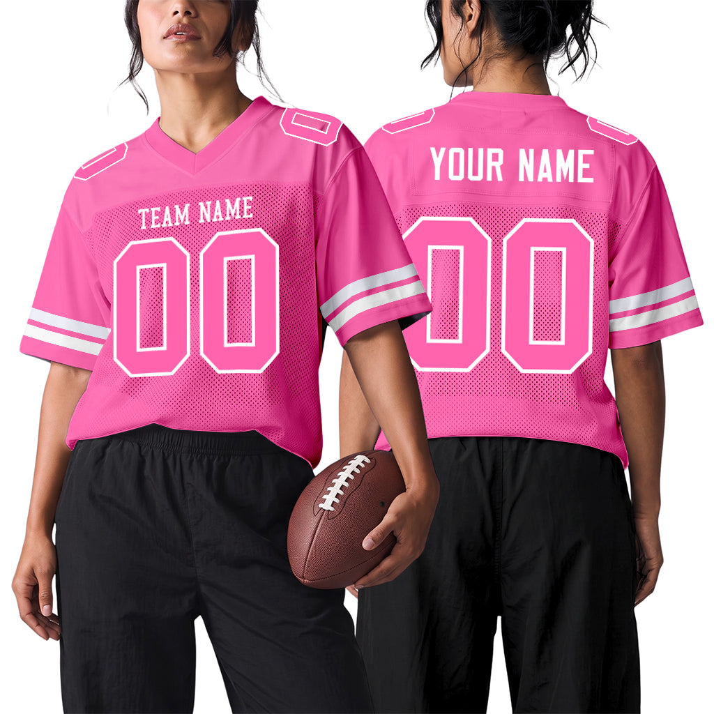 Custom Pink Pink-White Mesh Football Jersey