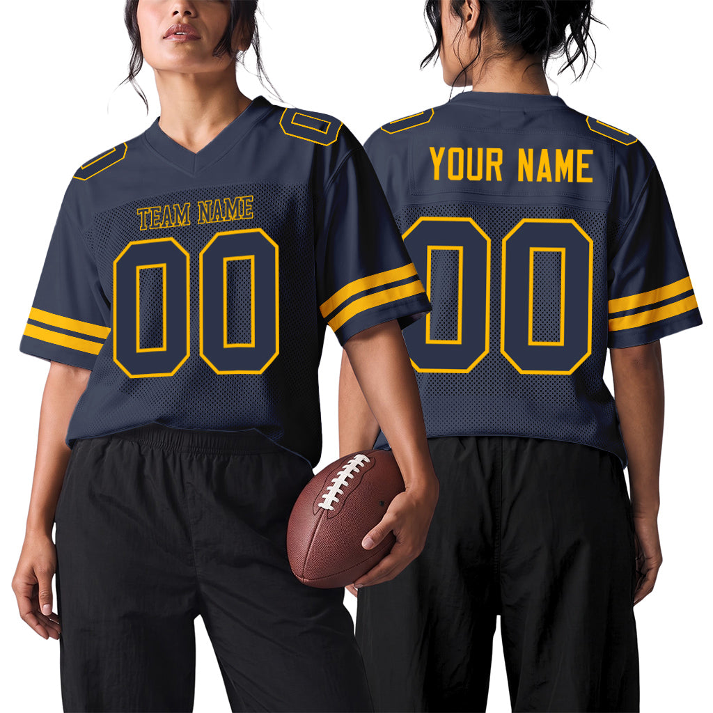 Custom Navy White-Orange Mesh Football Jersey