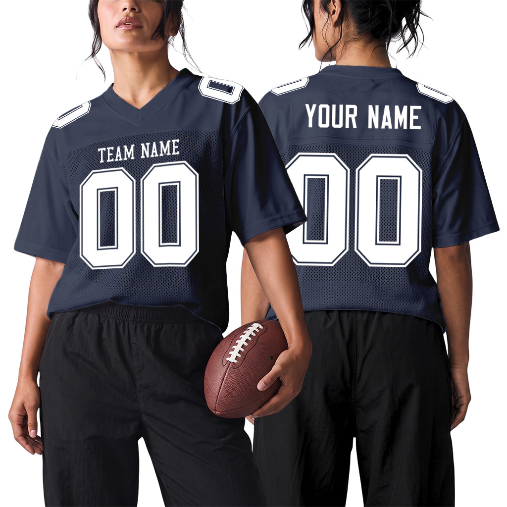 Custom Navy White Mesh Football Jersey