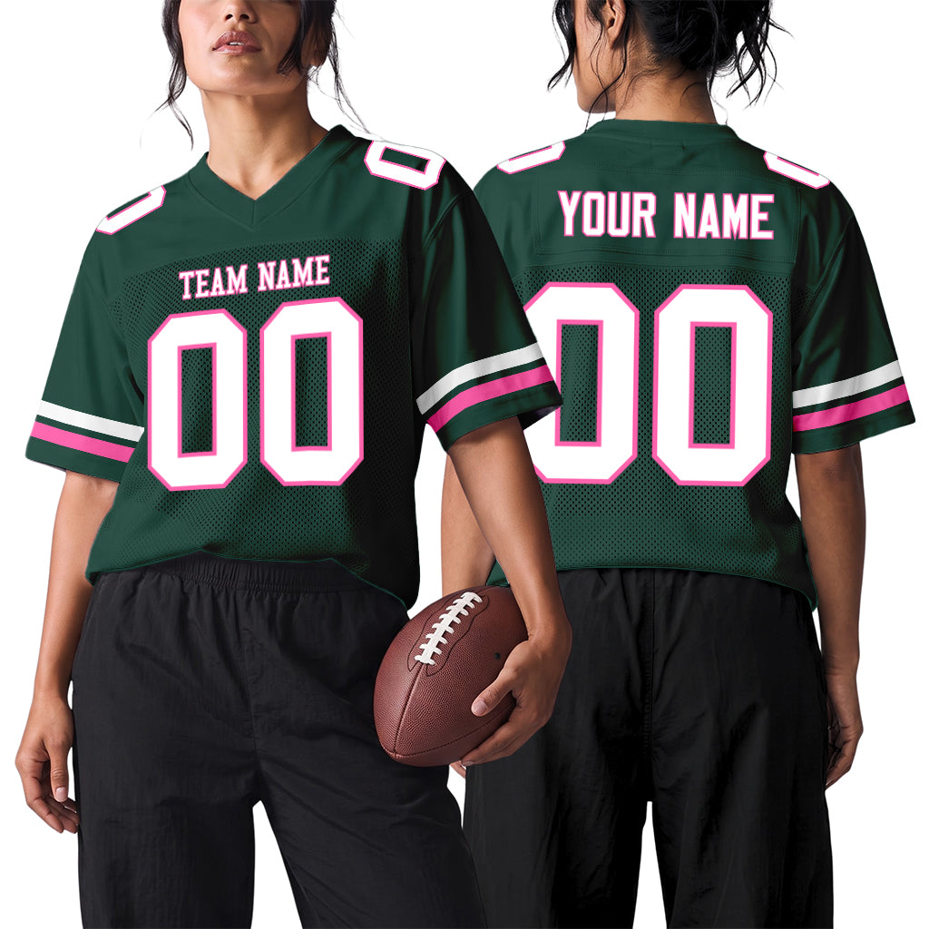 Custom Green White-Pink Mesh Football Jersey