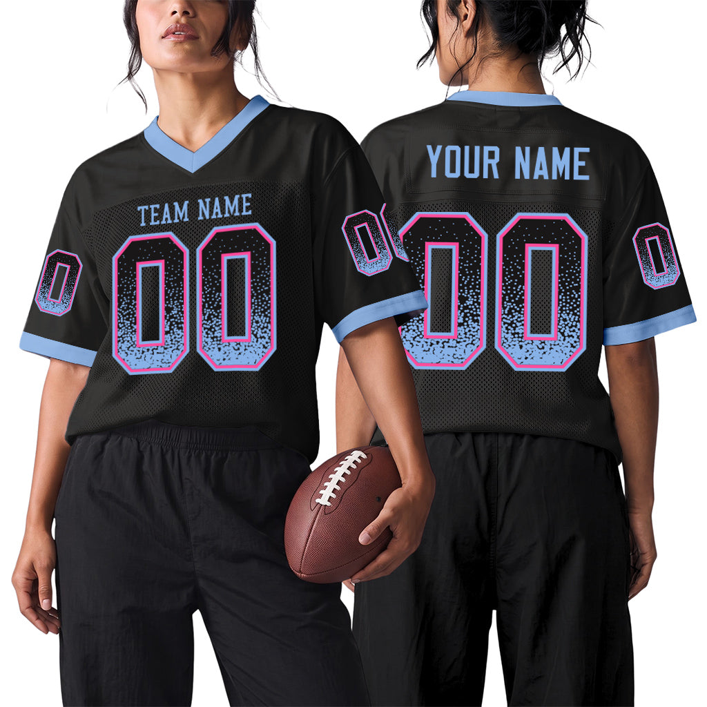 Custom Black Light Blue-Pink Mesh Drift Fashion Mesh Football Jersey