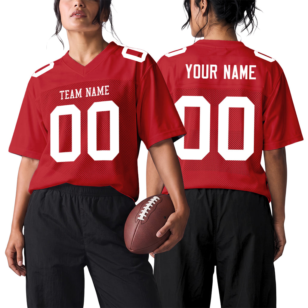 Custom Red White Mesh Football Jersey