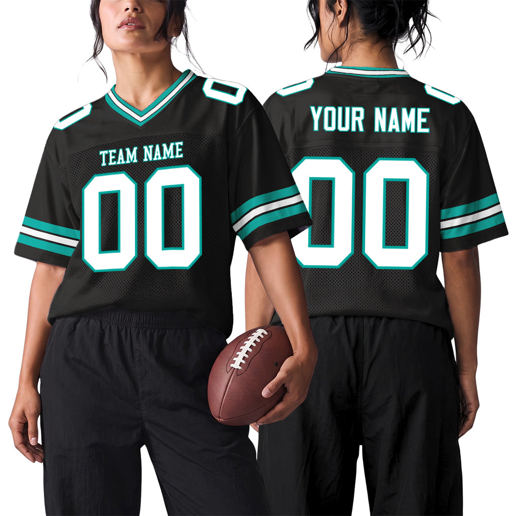 Custom Black White-Aqua Mesh Football Jersey