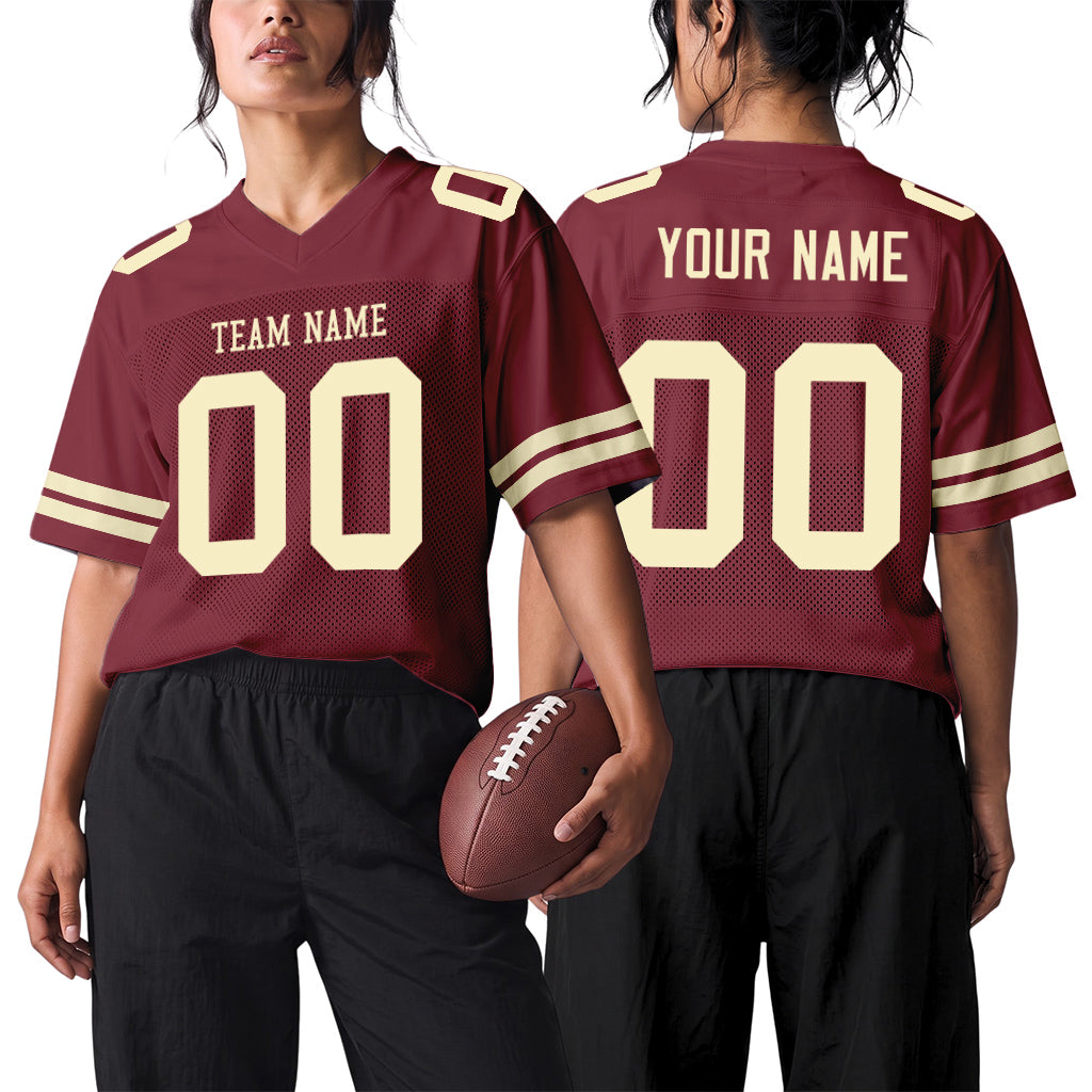 Custom Burgundy Cream Mesh Football Jersey