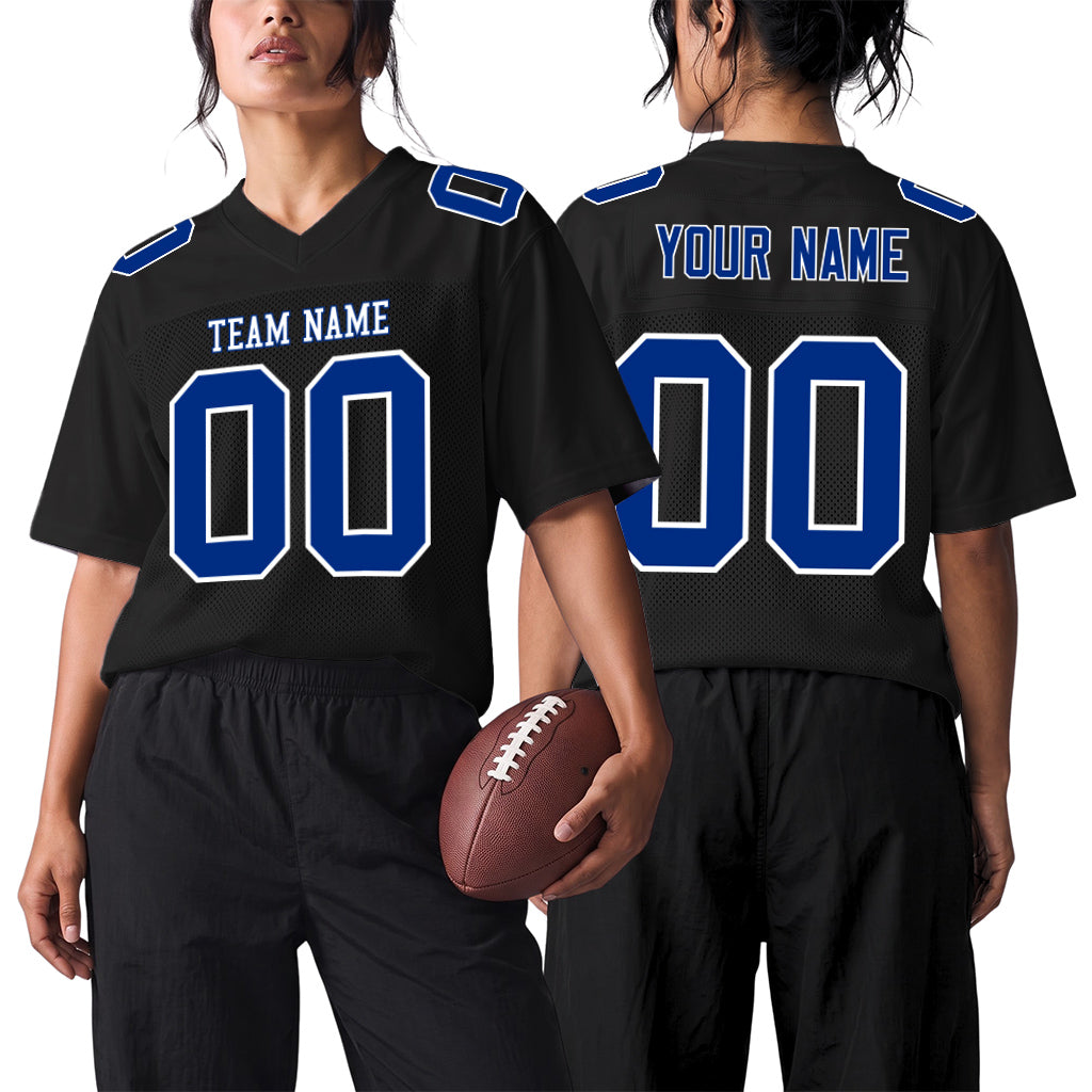 Custom Black Royal-White Mesh Football Jersey