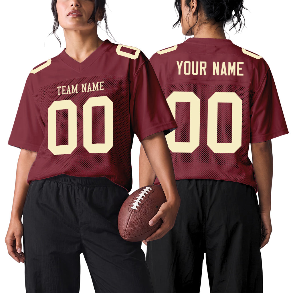 Custom Burgundy Cream Mesh Football Jersey