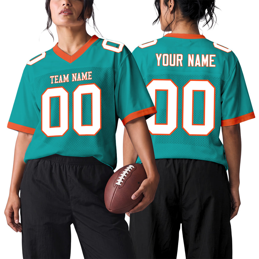 Custom Aqua White-Orange Mesh Football Jersey
