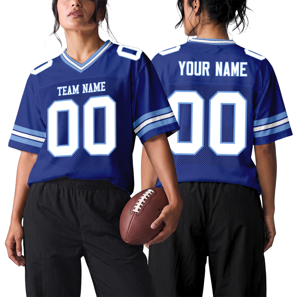 Custom Royal White-Light Blue Mesh Football Jersey