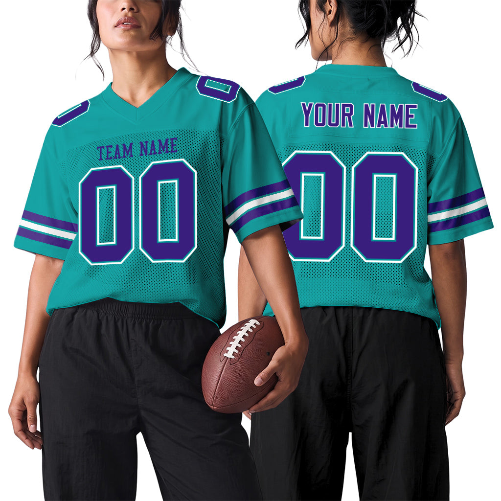 Custom Aqua Purple-White Football Jersey