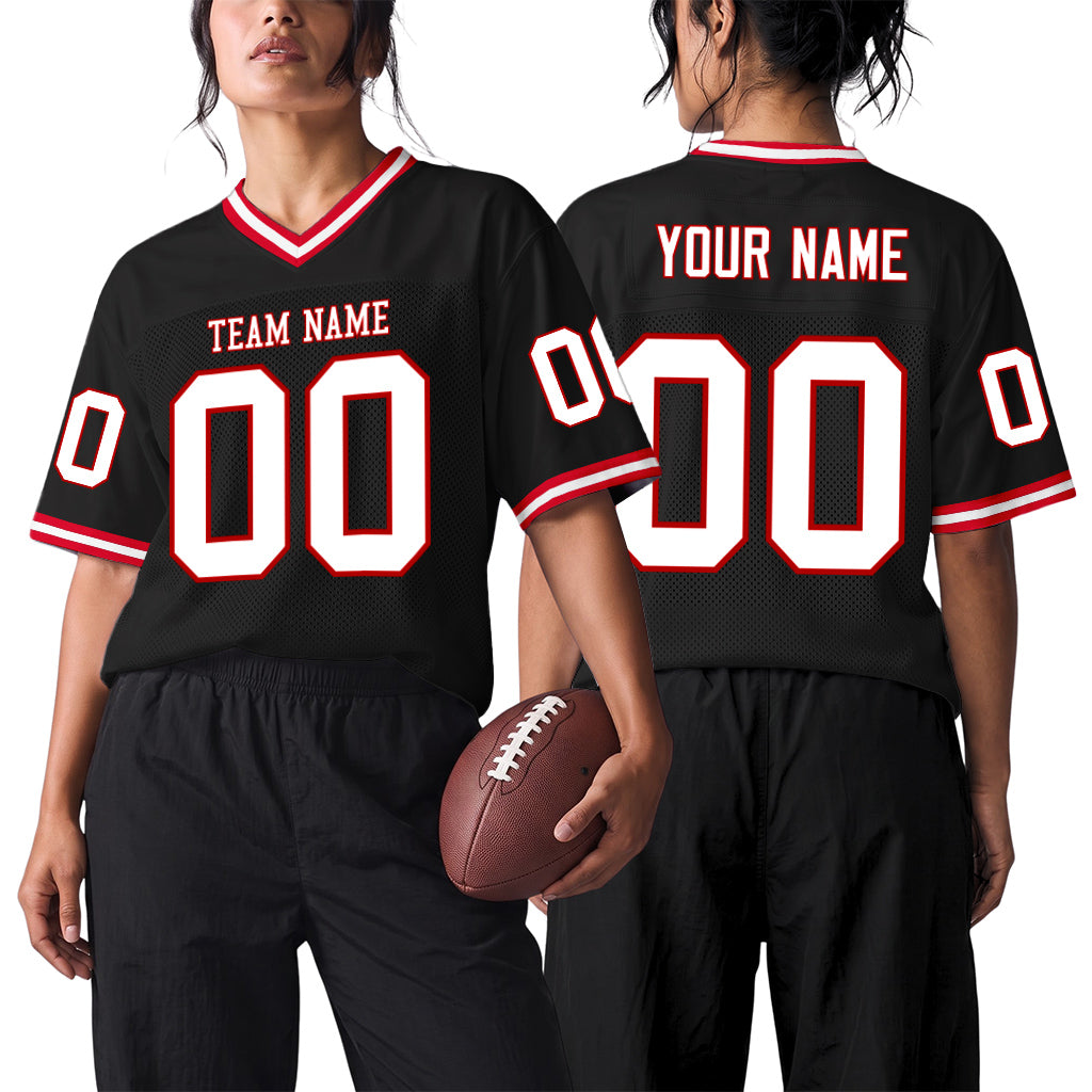 Custom Black White-Red Mesh Football Jersey