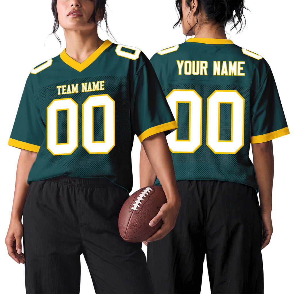 Custom Midnight Green White-Gold Mesh Football Jersey