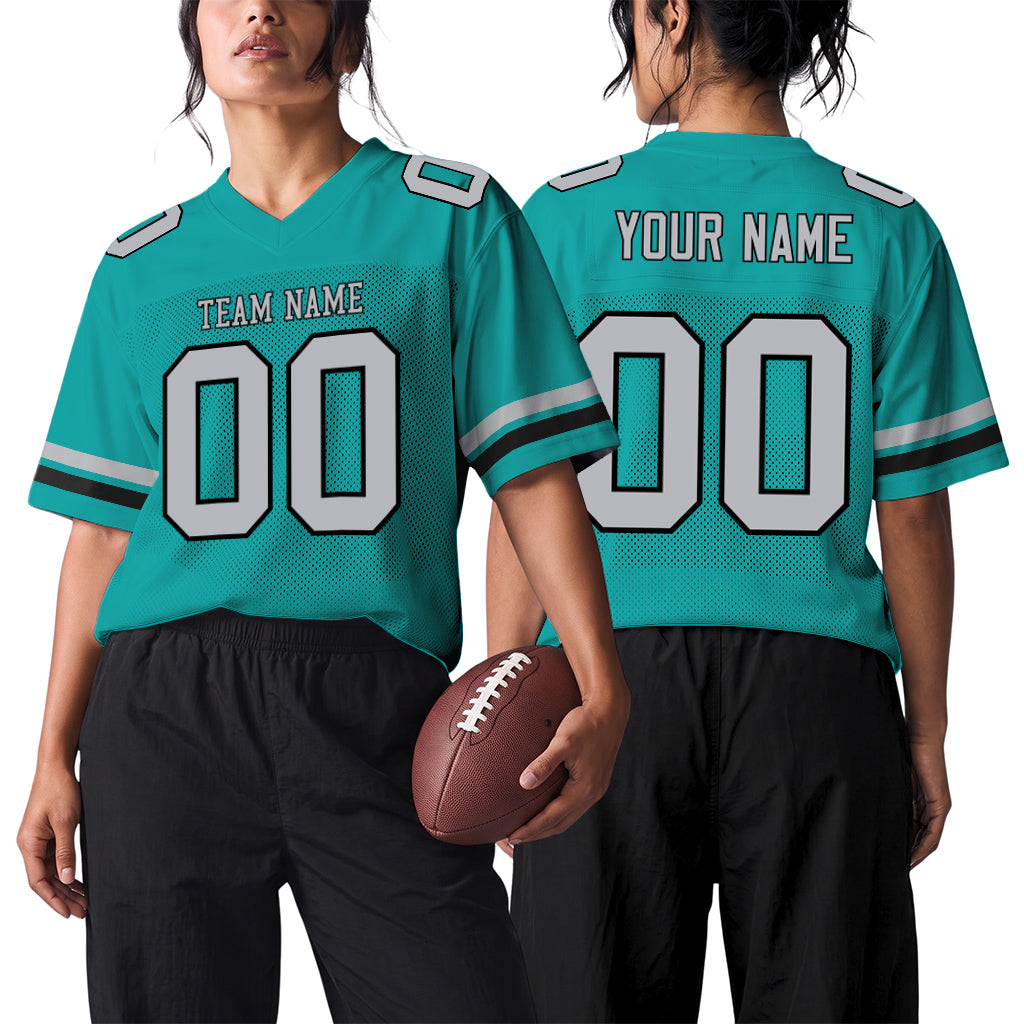 Custom Aqua Gray-Black Mesh Football Jersey